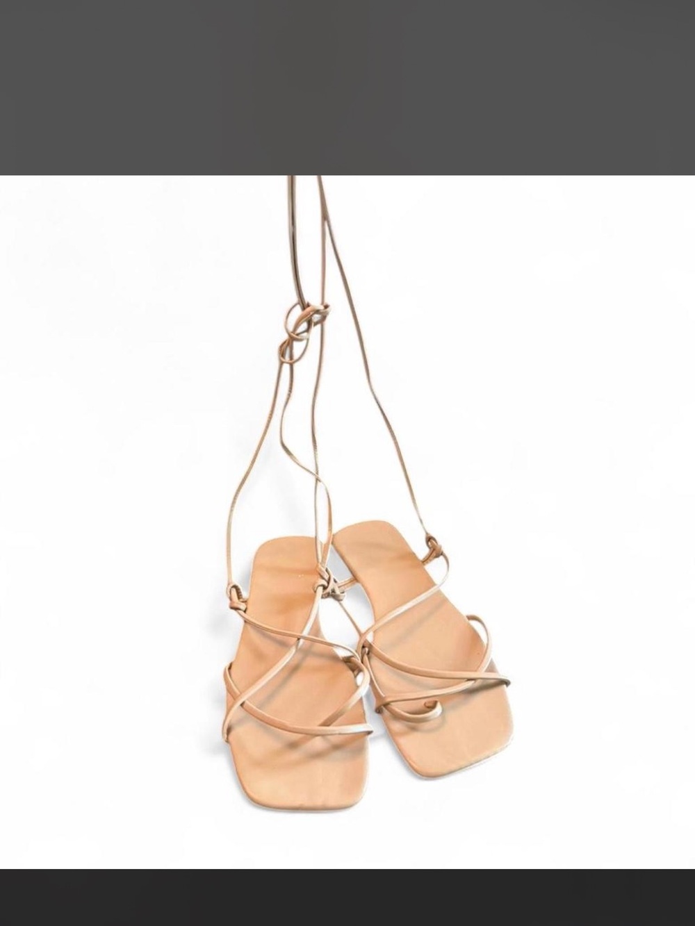 Lace-Up Square Toe Sandals - Nude